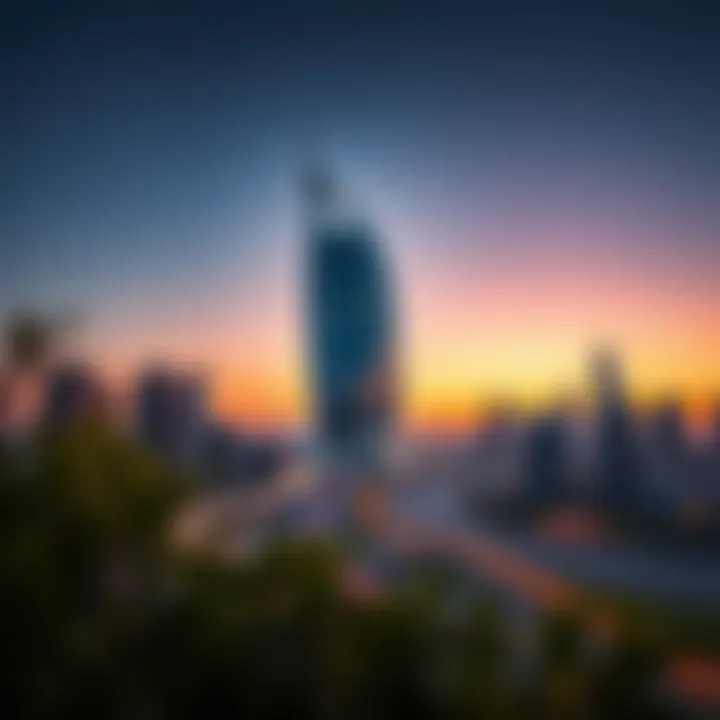 Mag Eye Phase 1 Against the Dubai Skyline Sunset view of Mag Eye Phase 1 against the Dubai skyline