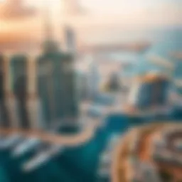 A stunning aerial view of Dubai Marina showcasing luxury skyscrapers and the waterfront