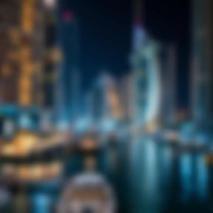 Vibrant Nightlife at Dubai Marina Vibrant nightlife scene at Dubai Marina with illuminated buildings