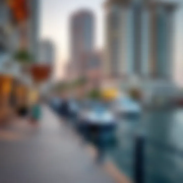 Waterfront Promenade in Dubai Marina An elegant waterfront promenade lined with cafes and shops in Dubai Marina