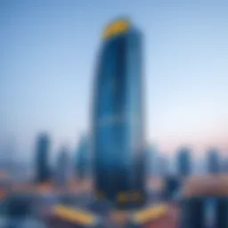 Stunning view of Marina View Tower with urban skyline in background