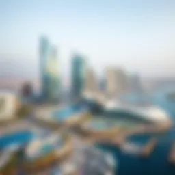 A panoramic view of Dubai Maritime City showcasing its modern architecture and maritime facilities