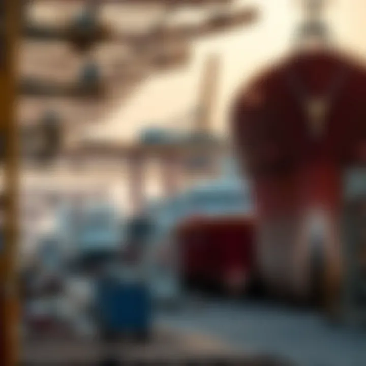 Close-up of a shipyard in Dubai Maritime City with vessels under construction