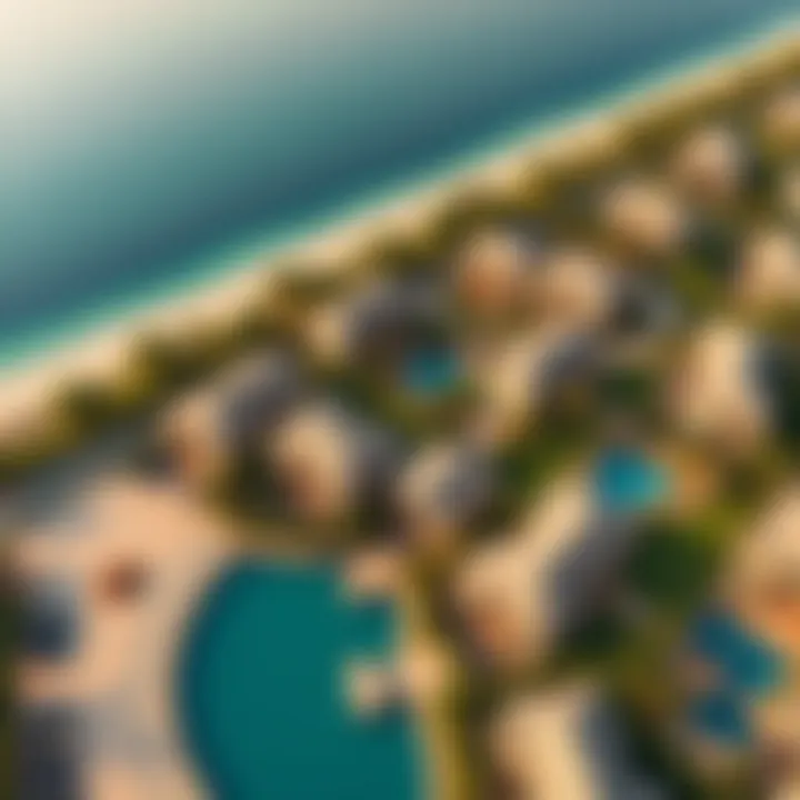 Aerial view showcasing lush oasis properties in Dubai