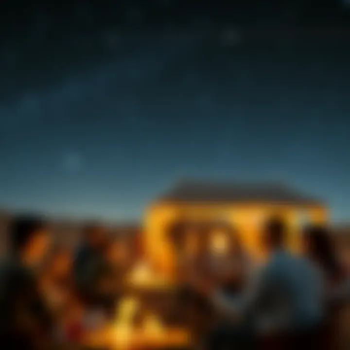 Nighttime BBQ gathering under a starry sky