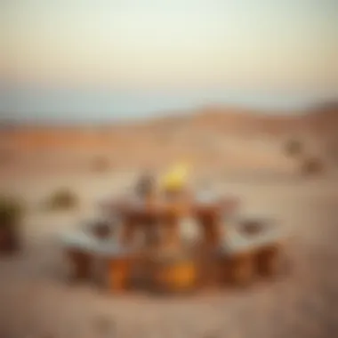 A beautifully set picnic table surrounded by desert scenery