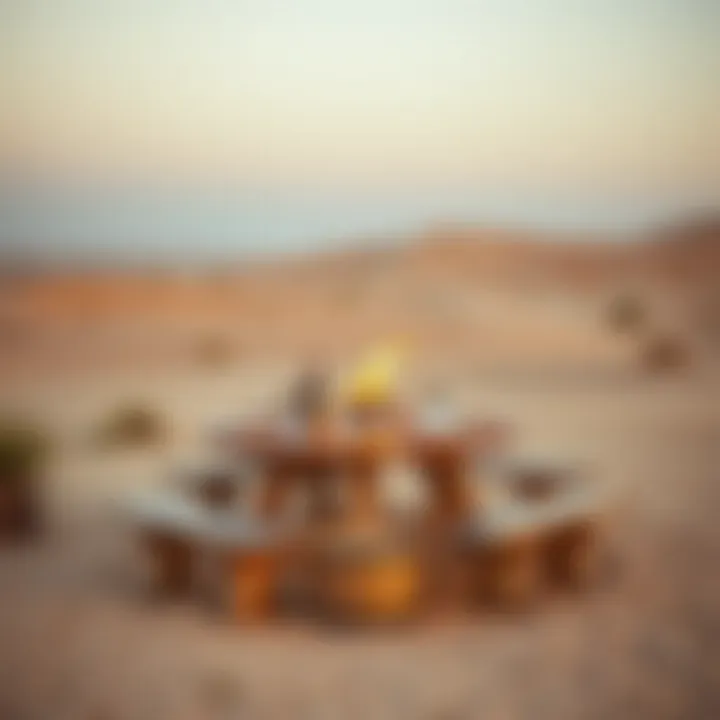 A beautifully set picnic table surrounded by desert scenery
