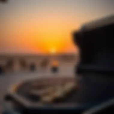 Sunset view over BBQ grill with desert backdrop