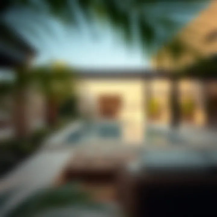 An inviting outdoor space featuring a pool and landscaped garden perfect for relaxation