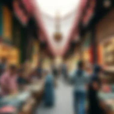 A bustling market showcasing Ramadan decorations and goods