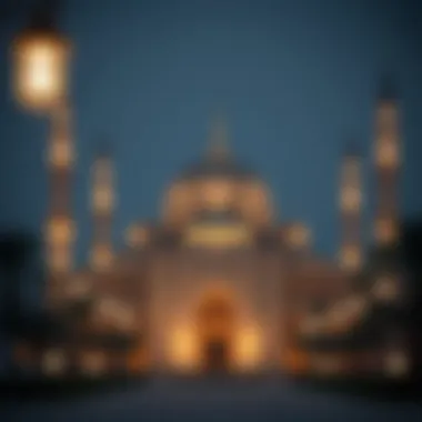 A serene nighttime view of a mosque during Ramadan