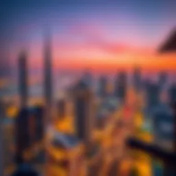 Stunning skyline view of Downtown Dubai at dusk