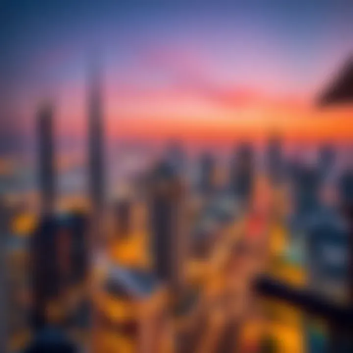 Stunning skyline view of Downtown Dubai at dusk