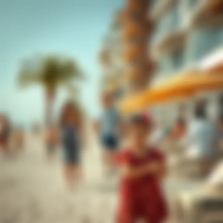 Vibrant community atmosphere with families enjoying beachfront activities
