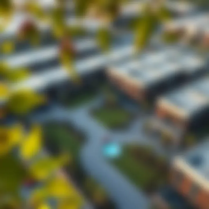 Aerial view of Skycourts community highlighting its modern architecture and green spaces