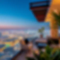 Luxurious penthouse terrace overlooking Dubai skyline