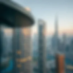 Aerial view showcasing The Cove building amidst the Dubai skyline.