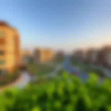 Panoramic view of The Greens community showcasing residential buildings and green spaces