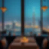 Elegant dining setting overlooking the Dubai skyline