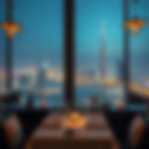 Elegant dining setting overlooking the Dubai skyline