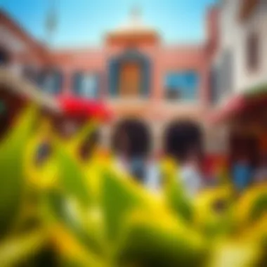 A beautiful shot of colorful souks bustling with activity, representing the cultural richness of Dubai during summer