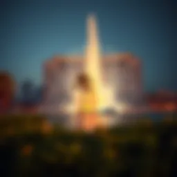 Majestic view of the Palm Fountain illuminated at night