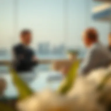 Real Estate Consultation on Palm Jumeirah Real estate agent discussing market trends with clients