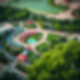 Aerial view of a vibrant park in Dubai showcasing lush greenery and recreational facilities.