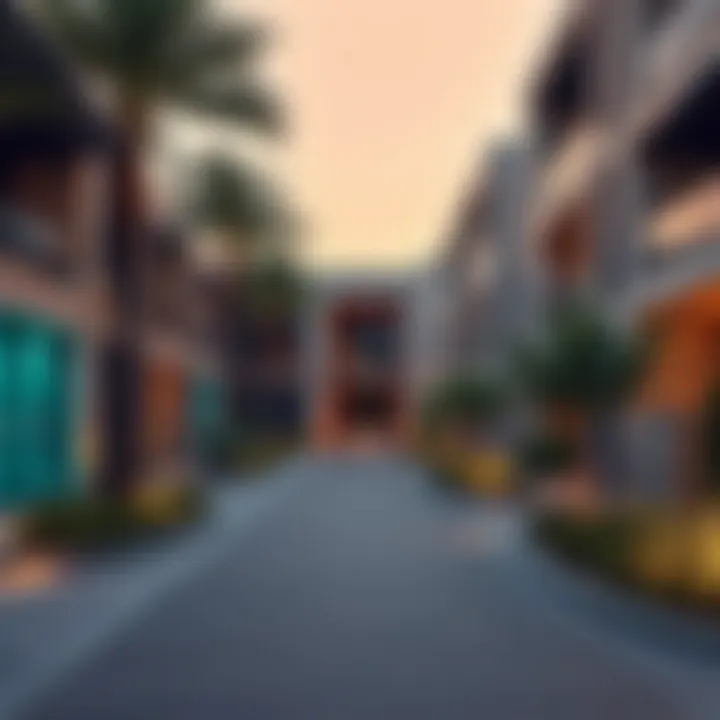 Trendy neighborhood in Dubai with modern architecture