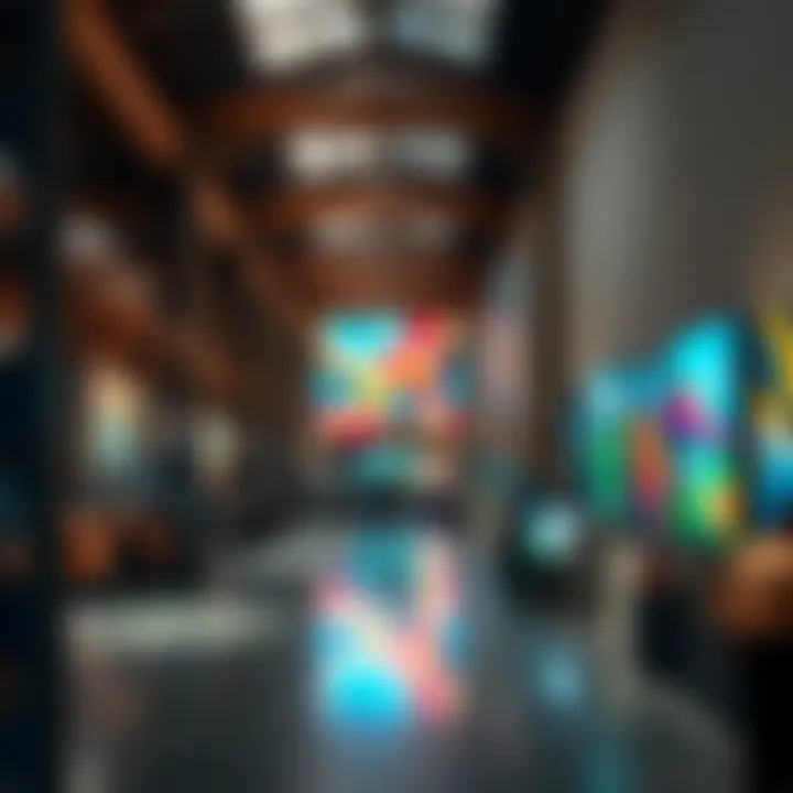 Vibrant Art Displays Inside Warehouse 421 Inside Warehouse 421 during an exhibition with vibrant art displays