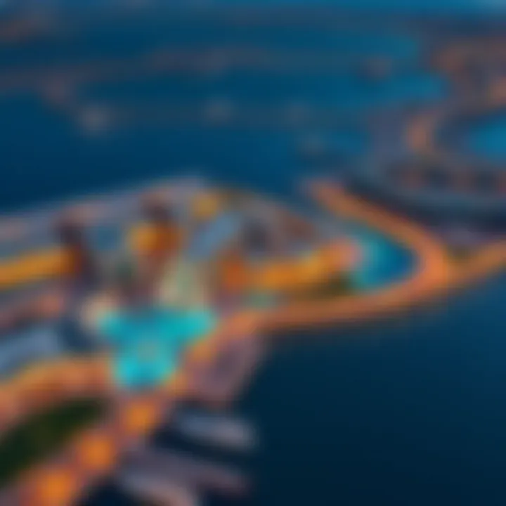 Aerial view of Yas Bay Waterfront showcasing modern architecture and vibrant waterfront